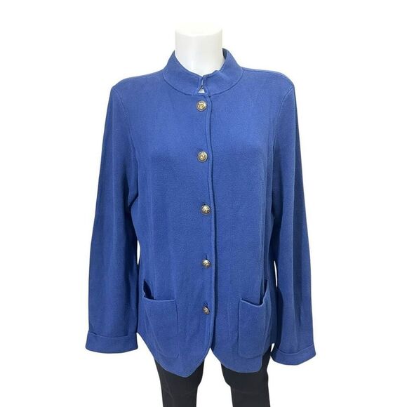 Lauren Ralph‎ Lauren Blue Knit Chunky Button Up Cardi Sweater 90s Cotton sz XL - Picture 1 of 9